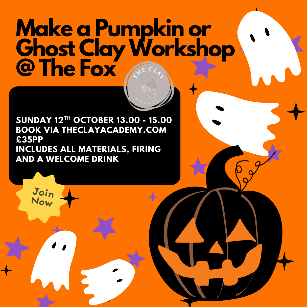 Make a Ceramic Pumpkin Workshop  @ The Fox, Todmorden Sunday 12th October 13.00 - 15.00